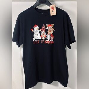 🎅 AD WEAR “Let It Snow”Christmas Tee/Holiday Reindeer,Snowman& Gnome Shirt LARGE